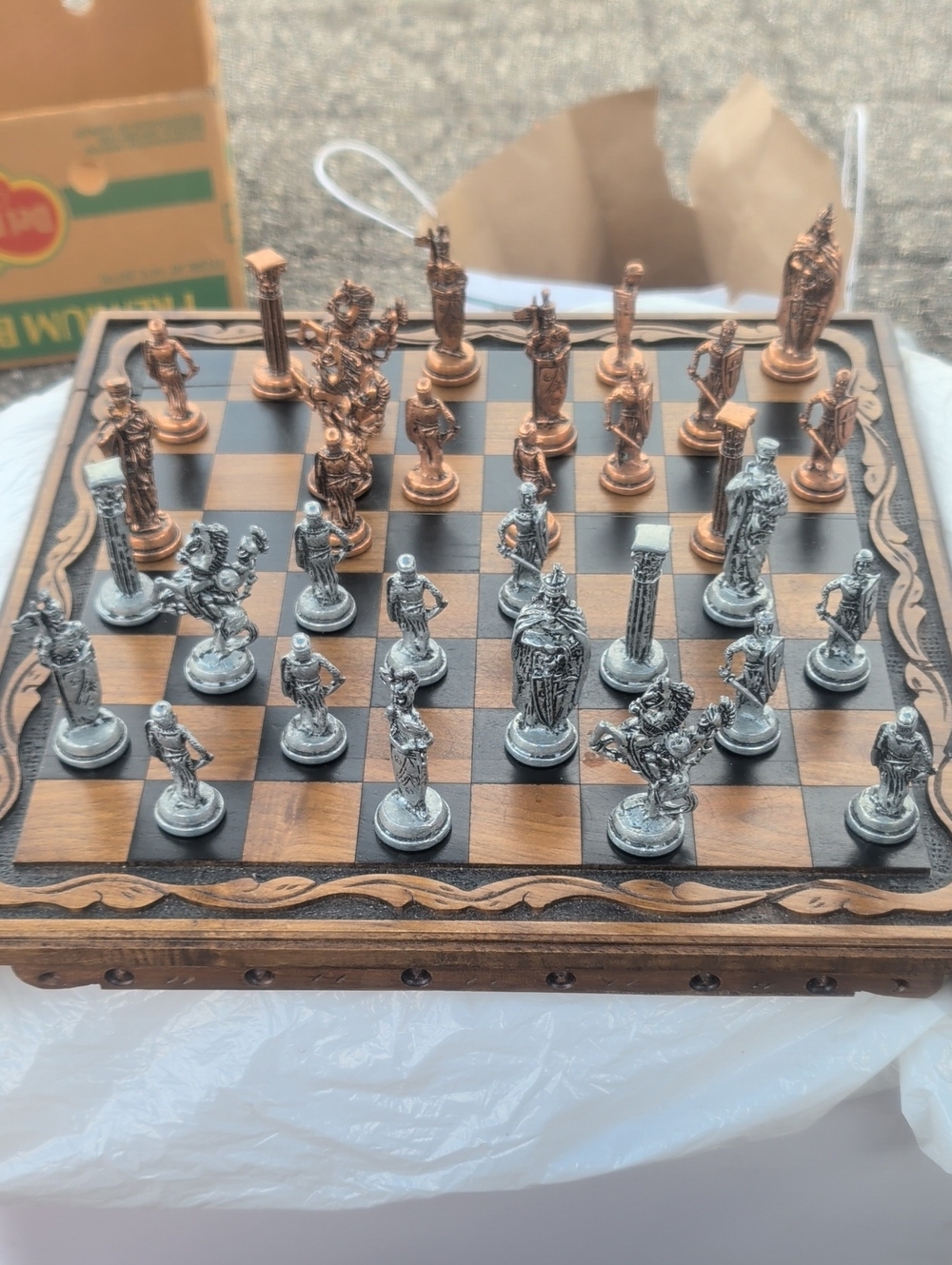 Vintage Metal Chess Set - Silver & Copper Pieces